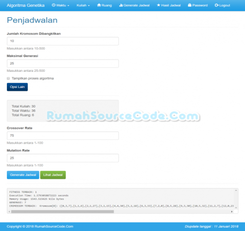 Source Code Algoritma Genetika Penjadwalan PHP