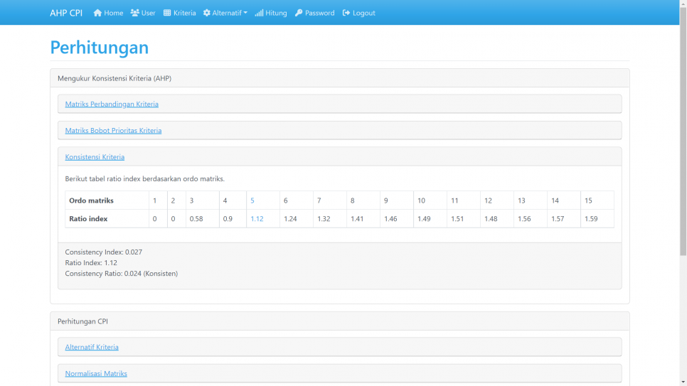 Source Code SPK Metode AHP CPI PHP