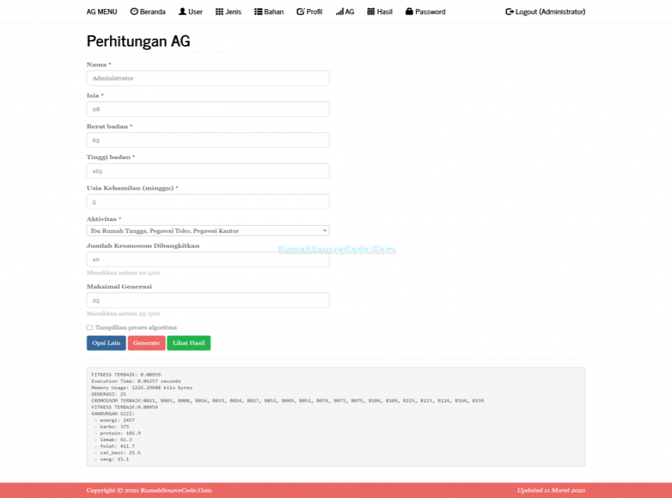 Source Code Algoritma Genetika Menu PHP
