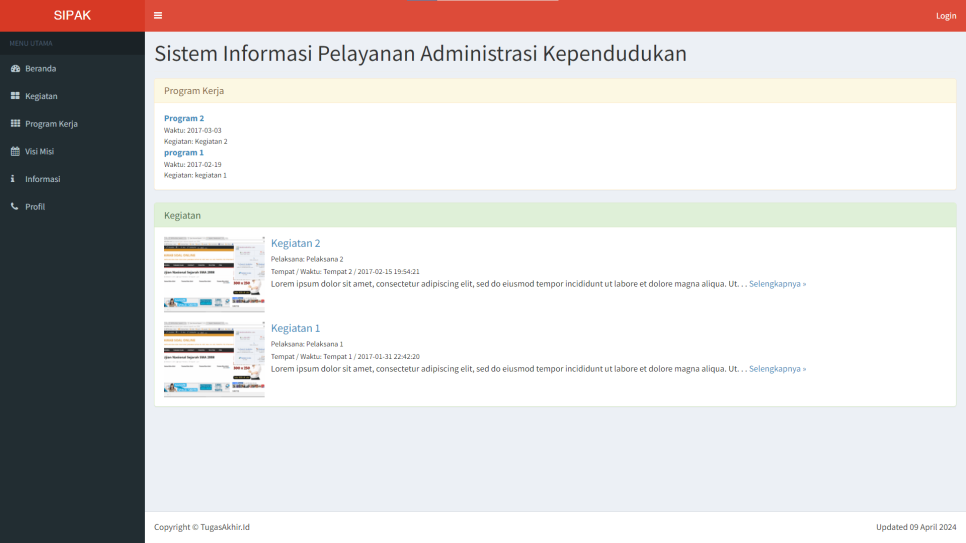 Source Code Sistem Informasi Pelayanan Administrasi Kependudukan PHP