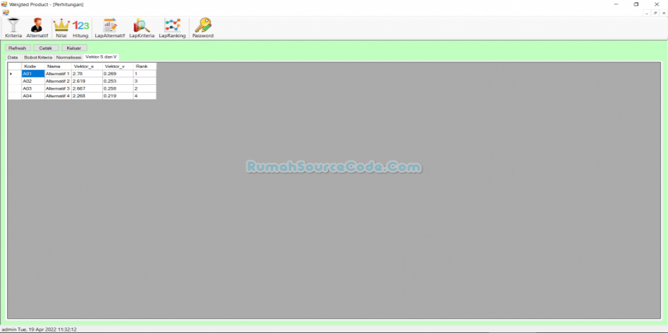 Source Code SPK Metode Weighted Product C#