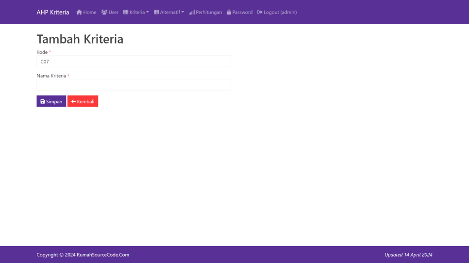 AHP Kriteria PHP Kriteria Tambah