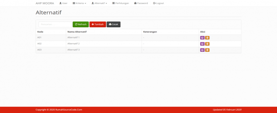 SPK Metode AHP MOORA PHP Alternatif