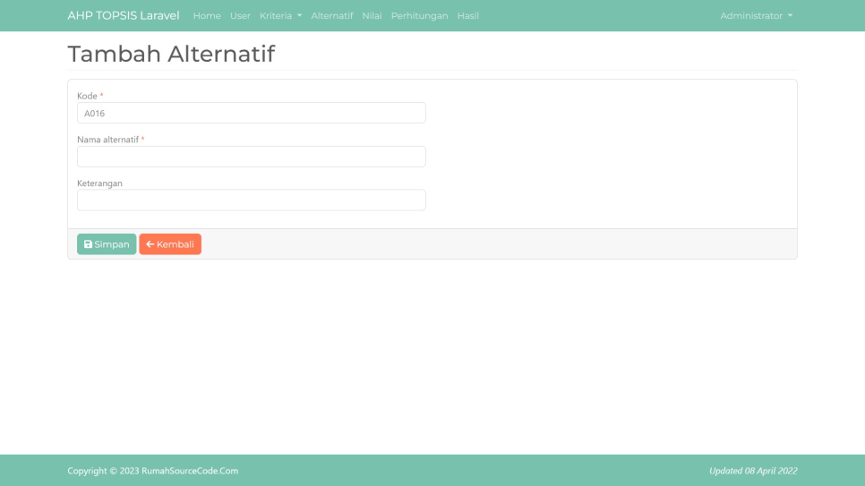 AHP TOPSIS Laravel Alternatif Tambah