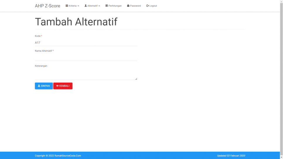 AHP Z Score PHP Alternatif Tambah