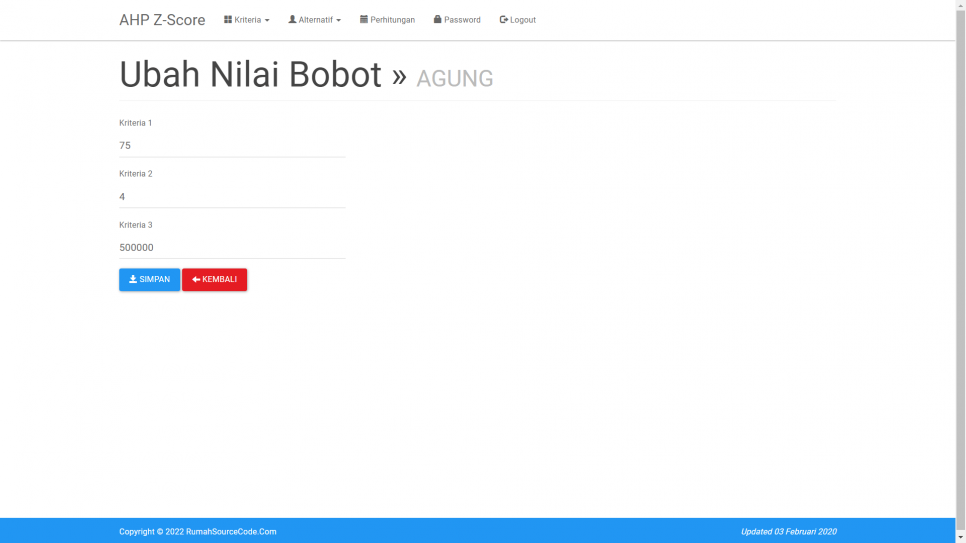 AHP Z Score PHP Bobot Alternatif Ubah