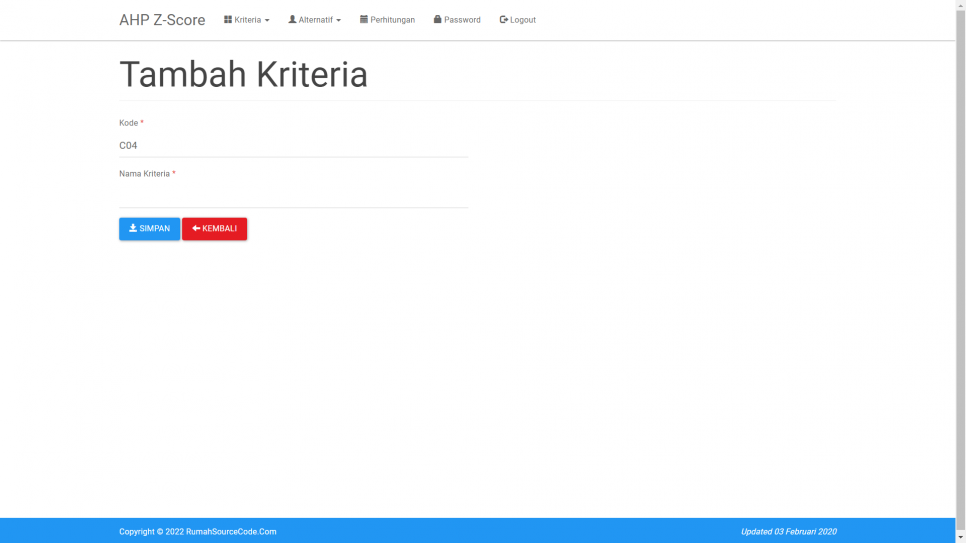 AHP Z Score PHP Kriteria Tambah