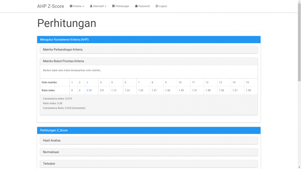 AHP Z Score PHP Perhitungan