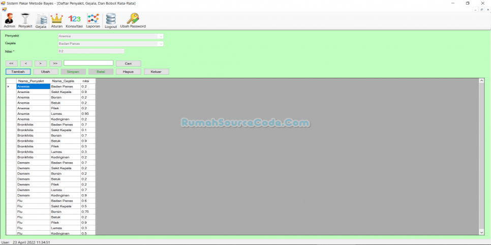 Sistem Pakar Metode Bayes VB Form Pengetahuan