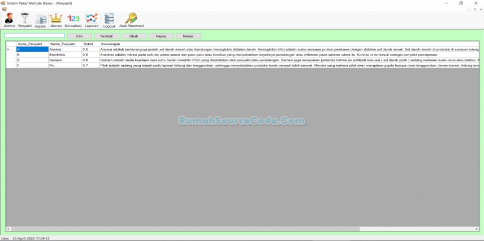 Sistem Pakar Metode Bayes VB Form Penyakit