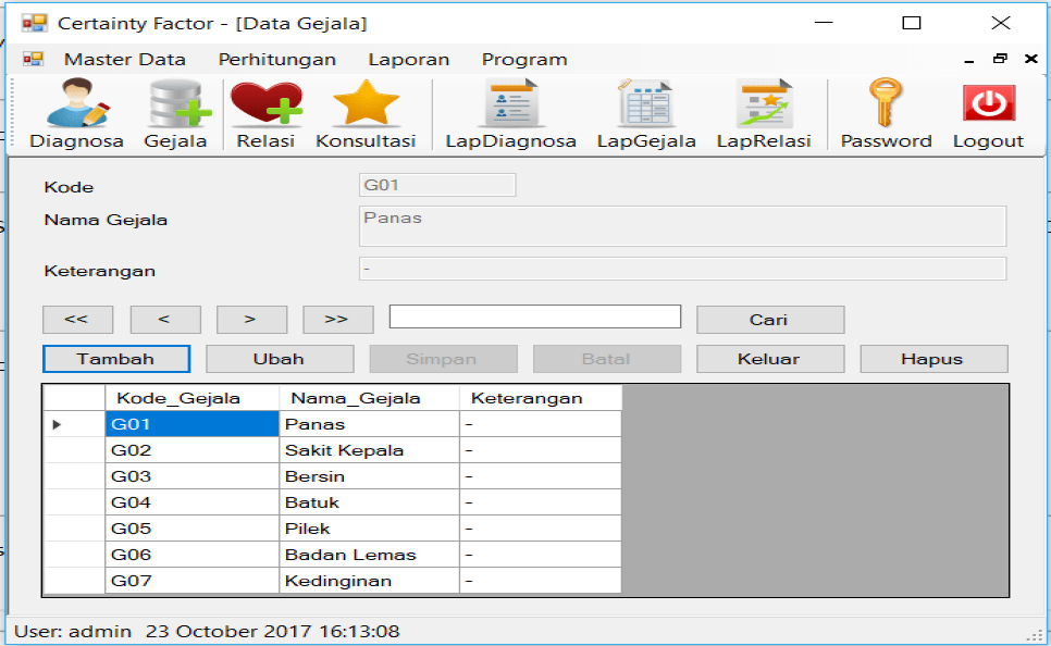 Sistem Pakar Certainty Factor VB Gejala