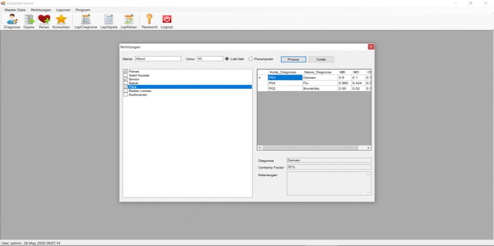 Sistem Pakar Certainty Factor VB Perhitungan