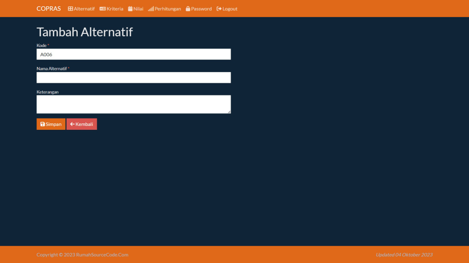 COPRAS PHP Alternatif Tambah