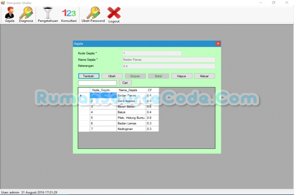 Sistem Pakar Metode Dempster Shafer VB Form Gejala