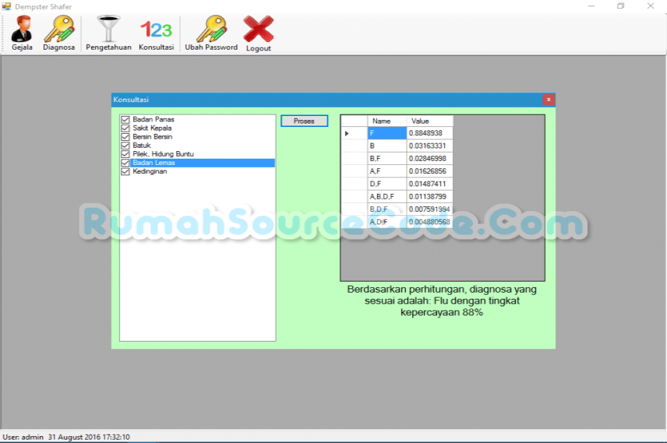 Sistem Pakar Metode Dempster Shafer VB Form Konsultasi
