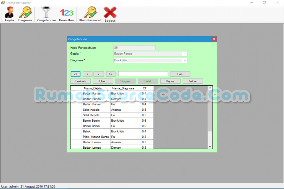 Sistem Pakar Metode Dempster Shafer VB Form Pengetahuan