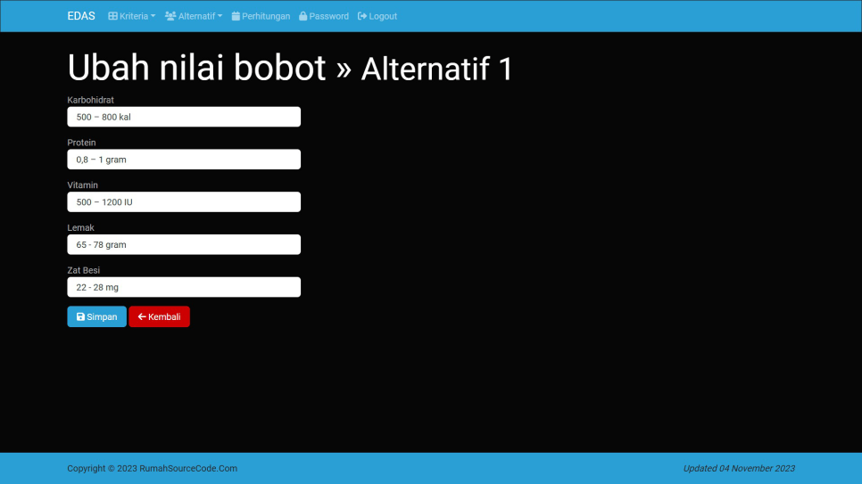 EDAS PHP Alternatif Nilai Ubah
