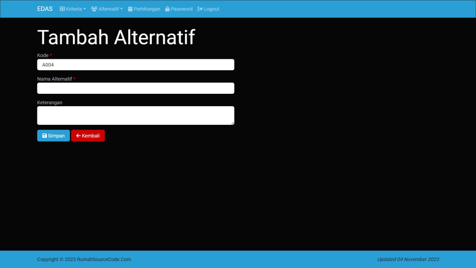 EDAS PHP Alternatif Tambah