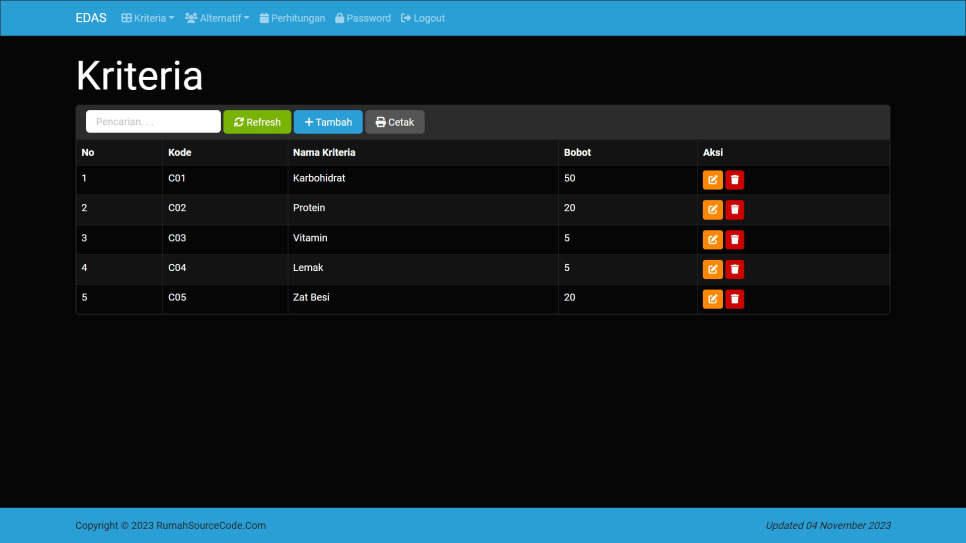 EDAS PHP Kriteria