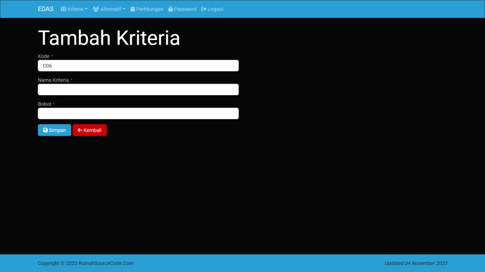 EDAS PHP Kriteria Tambah