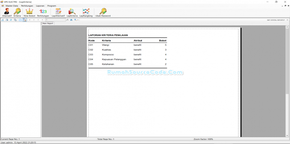 SPK ELECTRE VB Laporan Kriteria