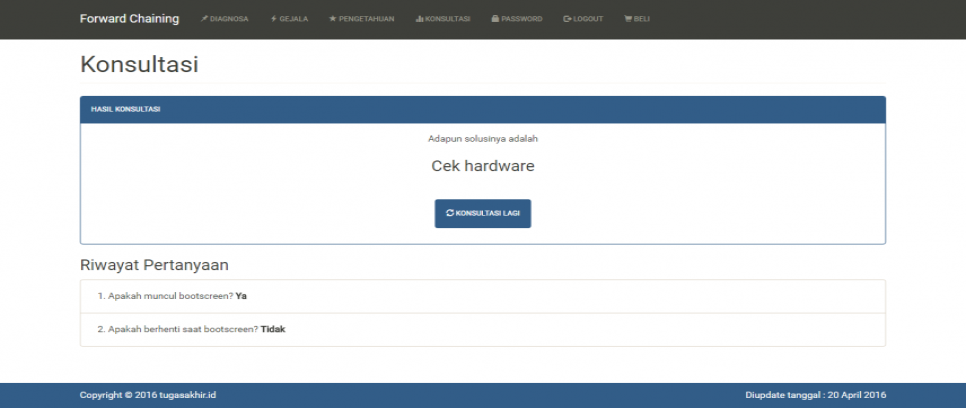 Sistem Pakar Forward Chaining PHP Konsultasi