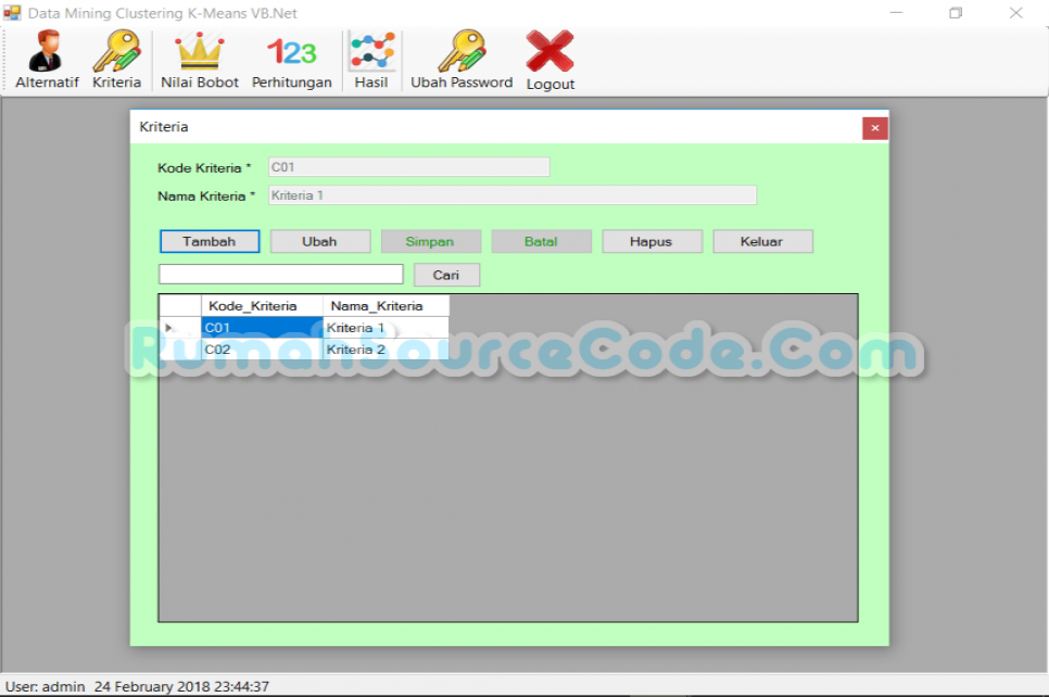 Data Mining Clustering K Means VB Kriteria