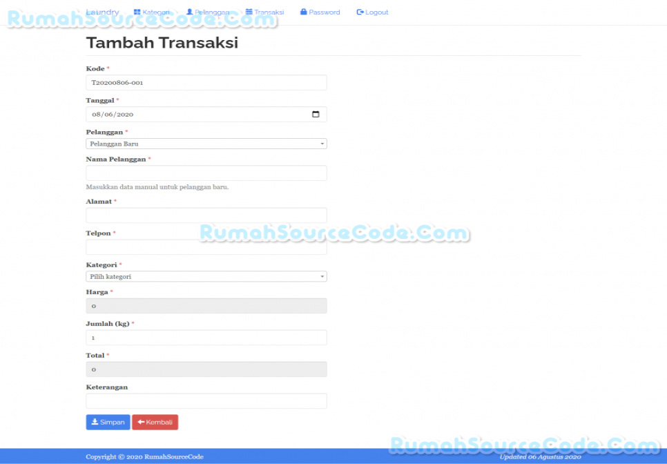 Source Code Laundry Transaksi Tambah