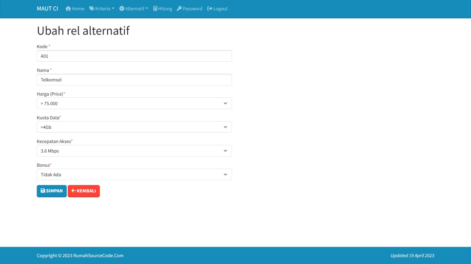 MAUT CI Rel Alternatif Ubah