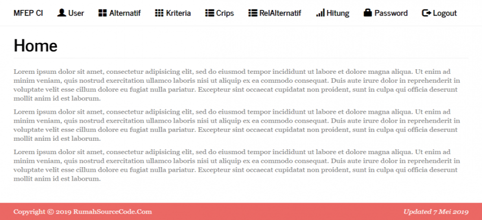 MFEP Codeigniter Home