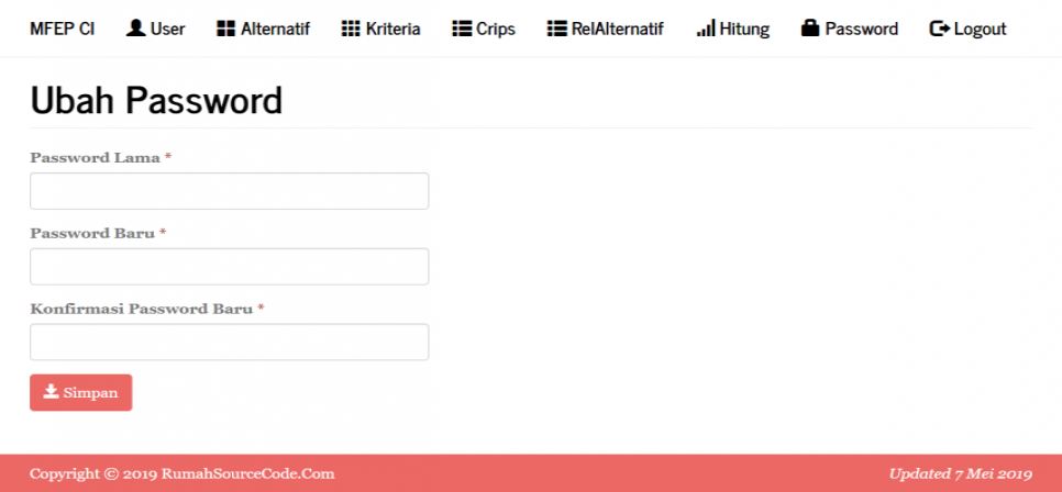 MFEP Codeigniter Password