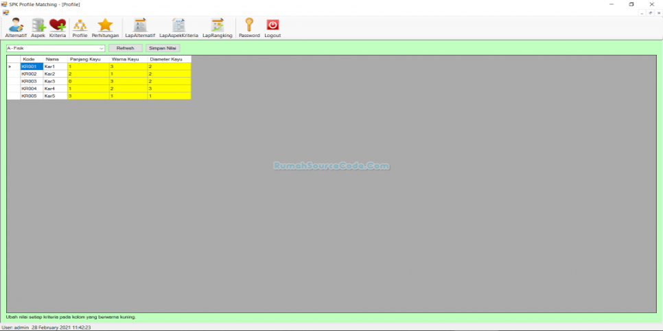 SPK Metode Profile Matching VB Form Profile Karyawan