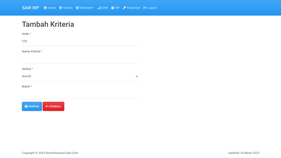 SAW WP Banding PHP Kriteria Tambah