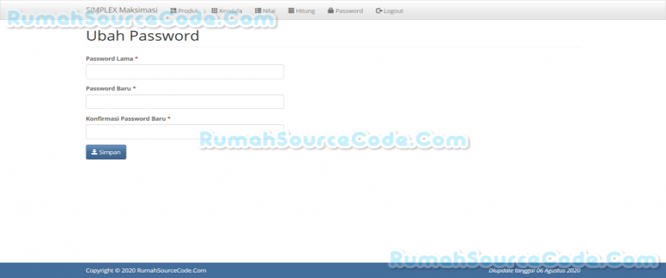 Source Code Simplex Maksimasi PHP Password