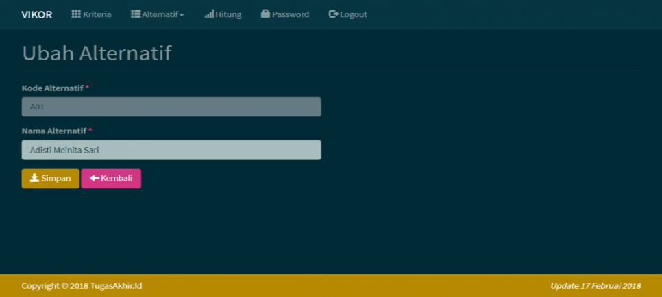 SPK Metode VIKOR PHP Tambah Ubah Alternatif