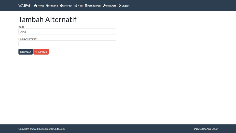 WASPAS PHP Alternatif Tambah