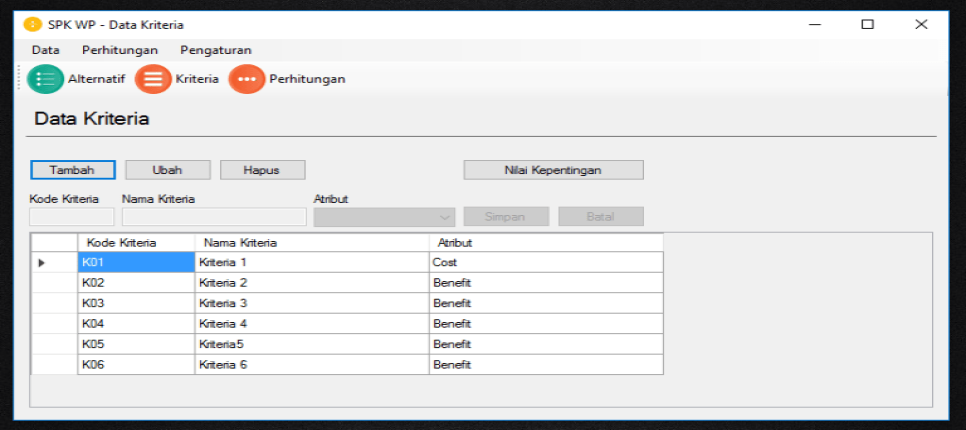 Weighted Product VB.Net Kriteria